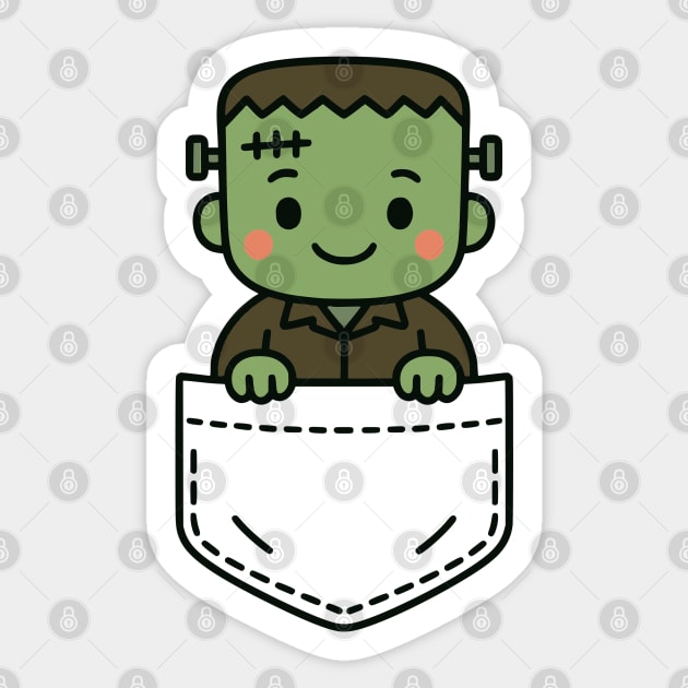 Funny Green Monster Pocket Pal Cute Halloween Creature Sticker by Yesteeyear